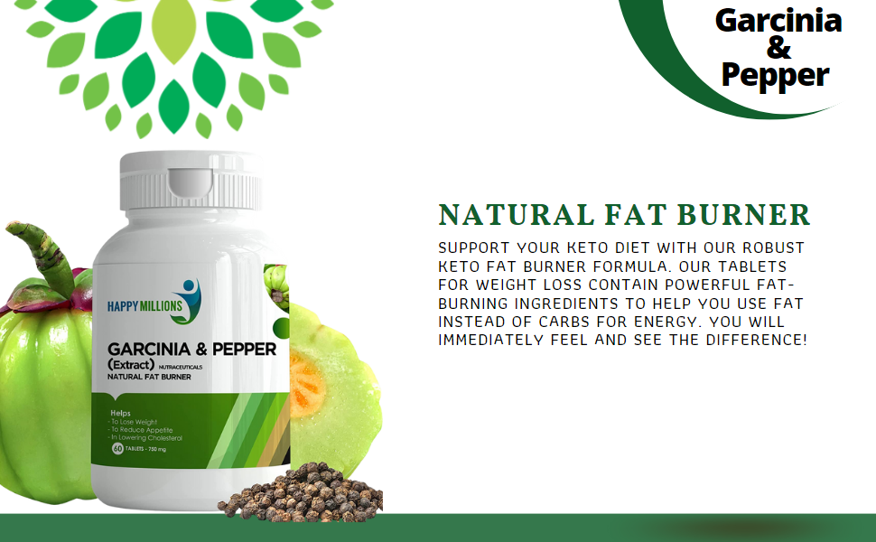 Garcinia & Pepper Extract 750 mg - Natural Fat Burner Pack of 60 Tablets