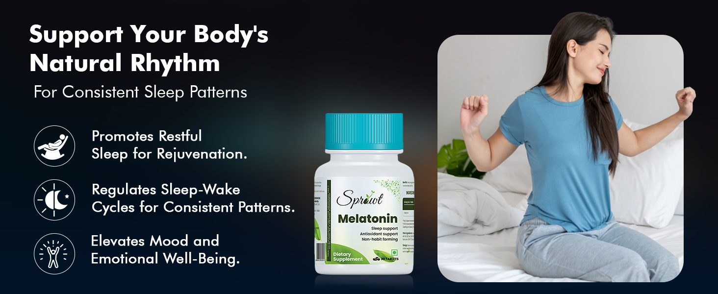 Sprowt Melatonin 10mg Sleeping Tablets | Sleep Supplement, Antioxidant Support & Non-Habit Forming - 30 Veg Tablets