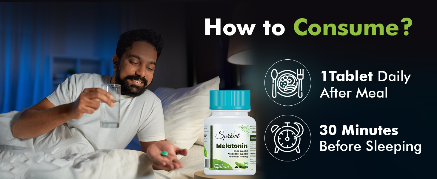 Sprowt Melatonin 10mg Sleeping Tablets | Sleep Supplement, Antioxidant Support & Non-Habit Forming - 30 Veg Tablets