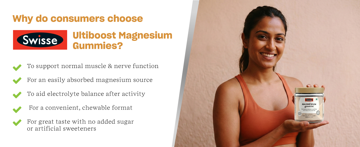 Swisse Magnesium Gummies (Sugar-Free) Supports Muscle Recovery, Sound Sleep & Stress Relief - Australia's No. 1 Magnesium Supplement (Orange Flavor, 60 Gummies)