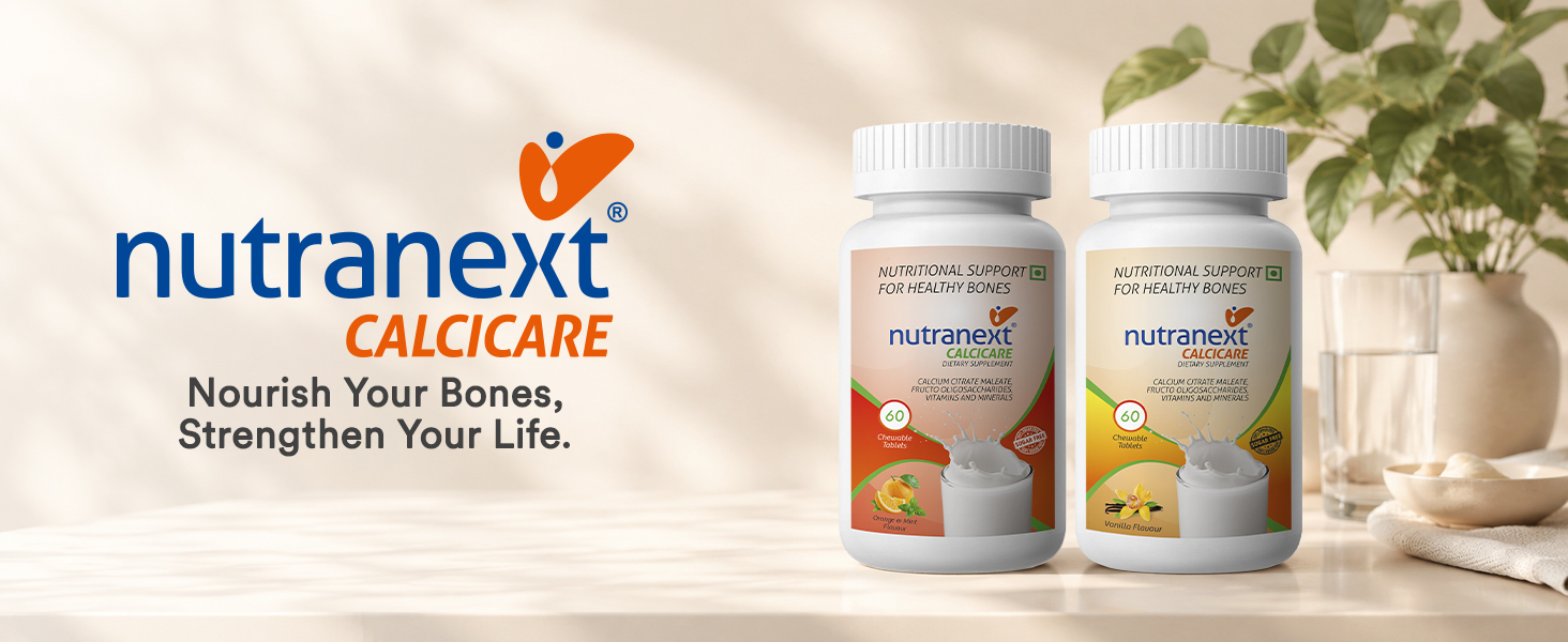 Nutranext Calcicare Chewable Calcium Citrate Malate Tablets | Vitamin D, Magnesium & Zinc | Bone, Joint & Muscle Support | Orange & Mint Flavor | 60 Tablets