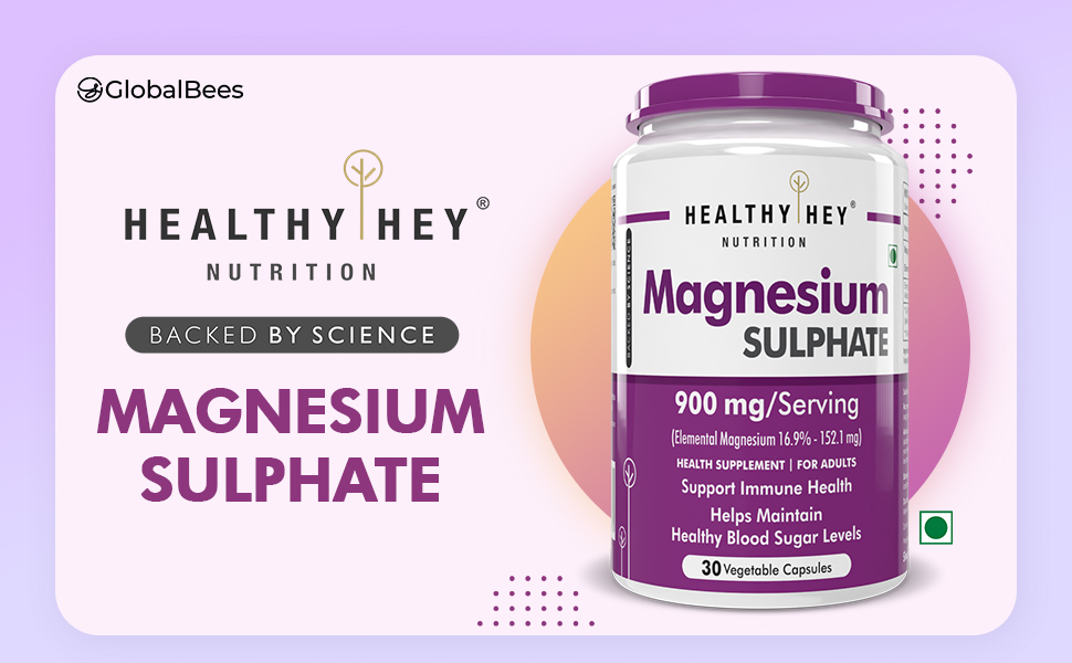 HealthyHey Nutrition Magnesium Sulphate - 900mg/Serving - 30 Capsules