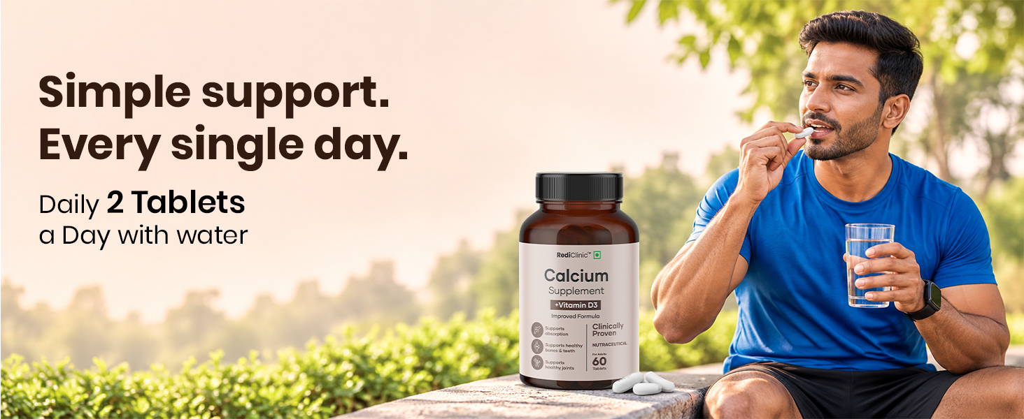 Calcium with Vitamin D3 Tablets for Men and Women | Stronger Bones, Muscles, Joints and Teeth | Helps Maintains Bone Density | Supports Immune System | 60 Tablets - 30 Day Pack