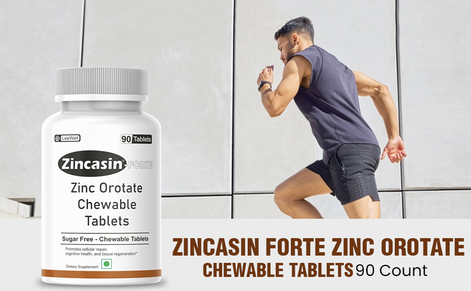 Zincasin Forte (LeeWell) Zinc Orotate Chewable Candy | Zinc Supplement for Immune Support, Skin Health, Hair & Nail Maintenance, Antioxidant, Cellular Repair & Metabolism Support | Daily Zinc Mineral Nutrition - 90 tablets