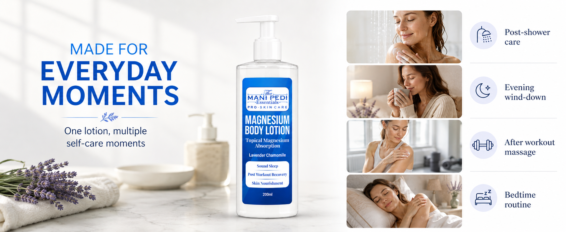TMPE Magnesium Body Lotion. Transdermal Magnesium Supplement for Sound Sleep & Post Workout Muscle Recovery. Spasms, Cramps Recovery & Skin Nourishment - 200ml