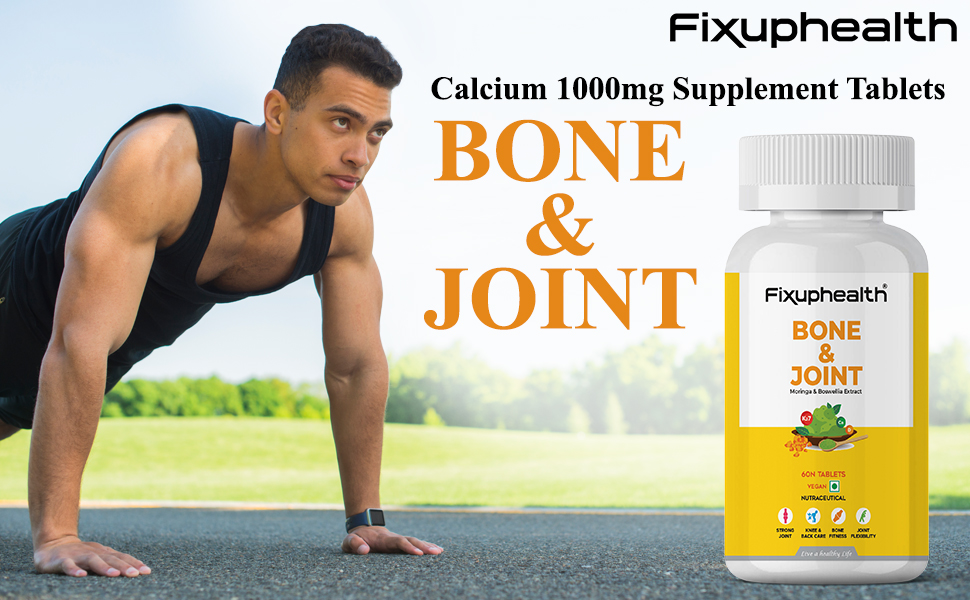 Fixuphealth Calcium Citrate Malate Tablets with Magnesium, Zinc, Vitamin D2, K2, Moringa & Boswellia Serrata | Bone & Joint Support Supplement for Men & Women | 60 Tablets