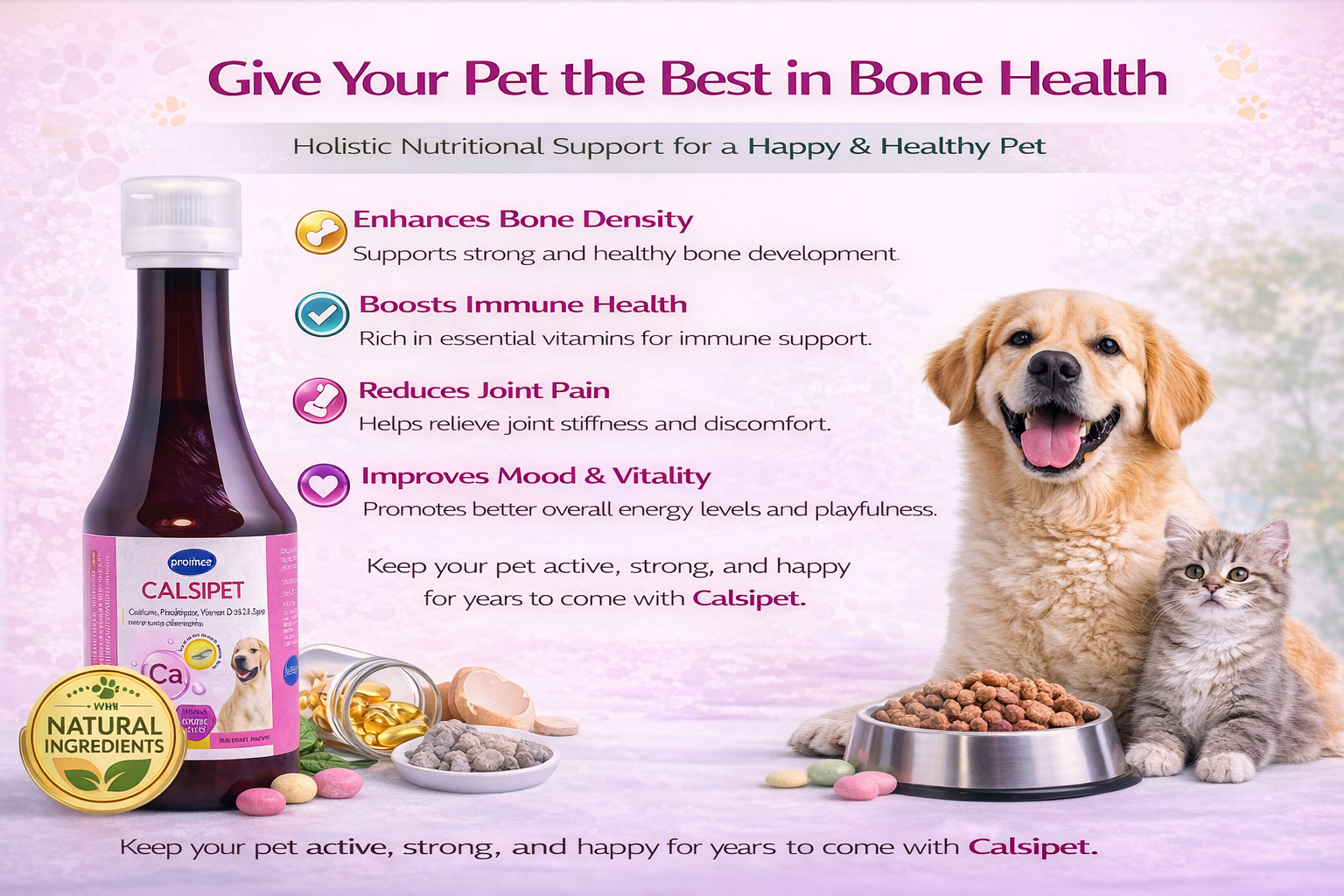Wag and meaw Calsipet Calcium Phosphorus Vitamin D3 B12 Syrup for Dogs and Cats, 200 ml, Bone Strength Growth Immunity Support