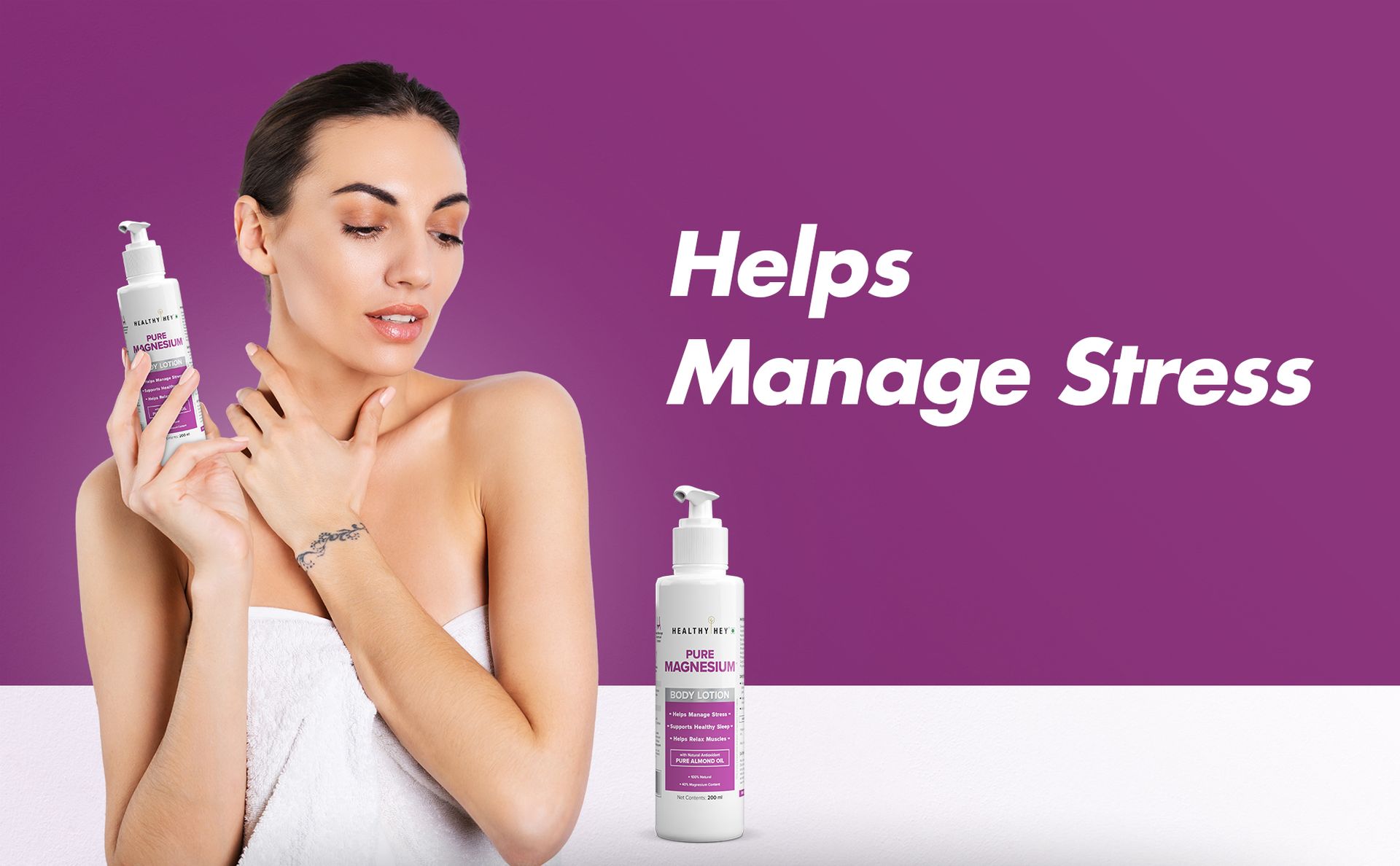HealthyHey Pure Magnesium Body Lotion with Natural Antioxidant Pure Almond Oil - Helps Manage Stress - Supports Healthy Sleep - Helps Relax Muscles - 200ml