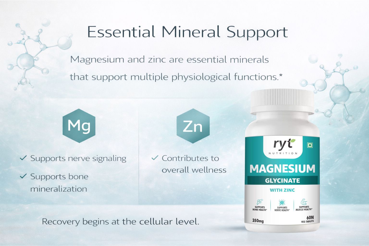 Magnesium Glycinate with Zinc, 350mg, 60 Vegetarian Tablets, Supports Bone, Nerve and Muscle Health