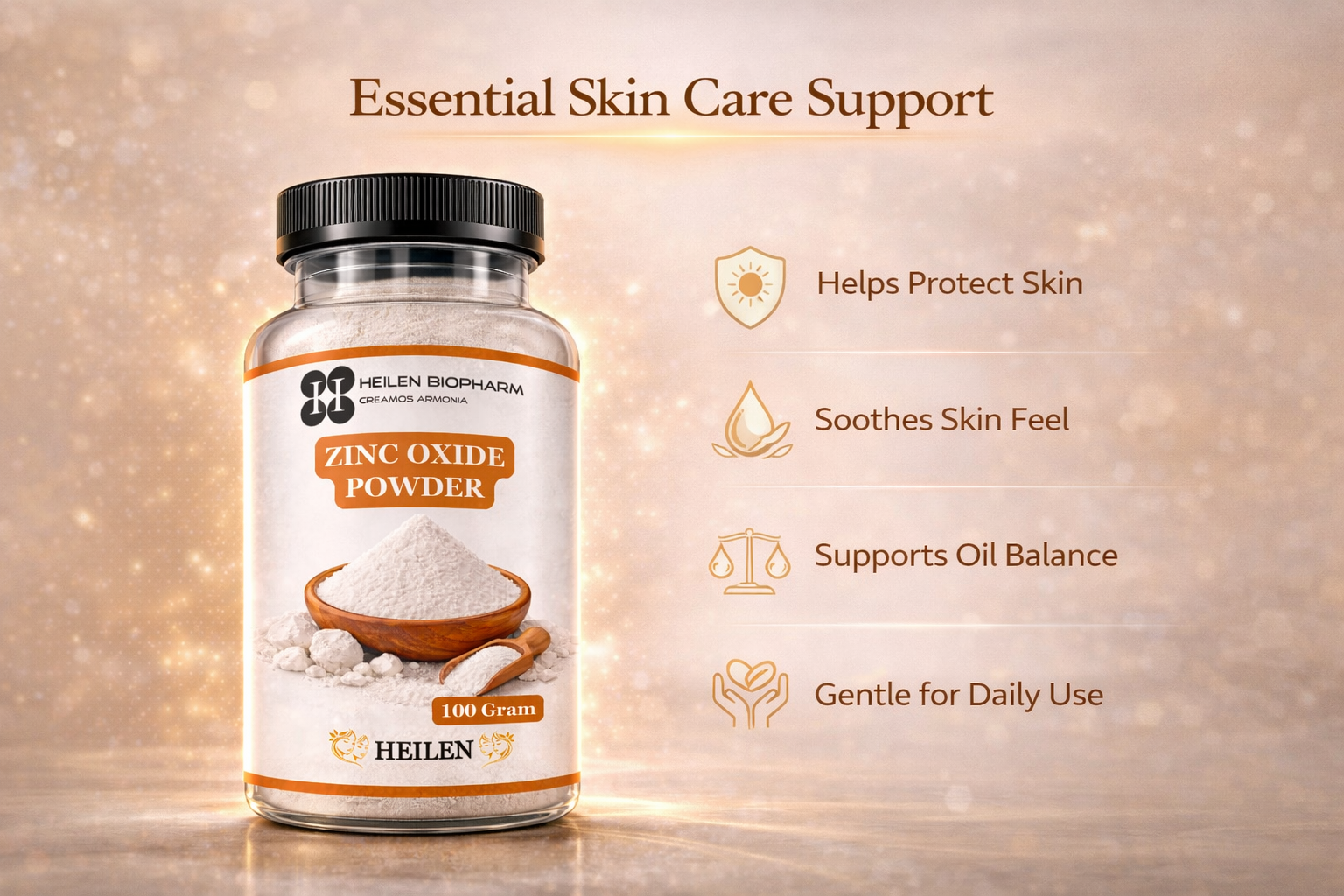 Heilen Biopharm Zinc Oxide Powder for Skin Care – 100 g | 100% Pure & Natural, Fine Grade, Multi-Purpose Cosmetic Use | Pack of 1