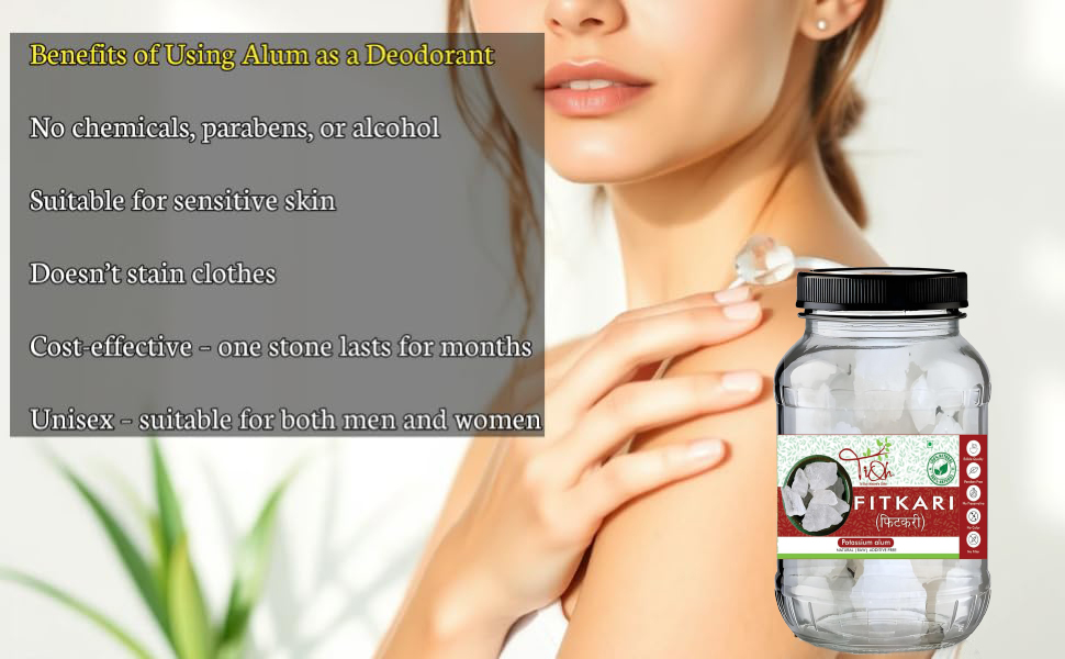 Fitkari Natural Potassium Alum Crystal, Raw, Multi-Purpose for Beauty and Hygiene,Alum Stone for Face | Fitkari Stone for Skin Tightening, Water Purification, Shaving & Teeth Care | Premium White Crystals Fitkiri Alum | Gentle & Effective Pack of (400 g)