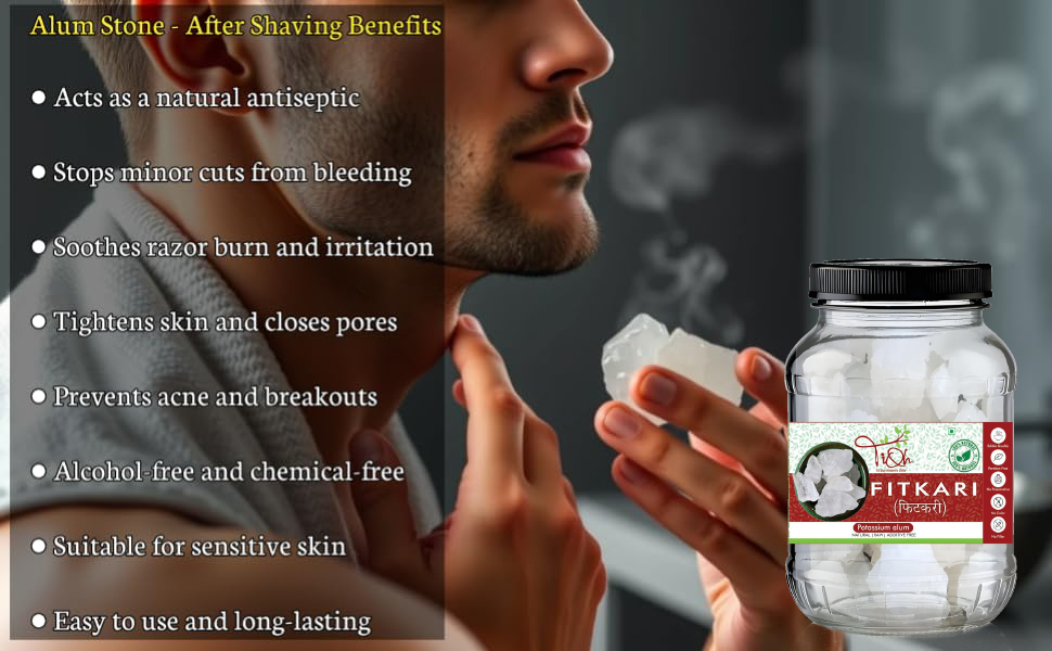 Fitkari Natural Potassium Alum Crystal, Raw, Multi-Purpose for Beauty and Hygiene,Alum Stone for Face | Fitkari Stone for Skin Tightening, Water Purification, Shaving & Teeth Care | Premium White Crystals Fitkiri Alum | Gentle & Effective Pack of (200 g)