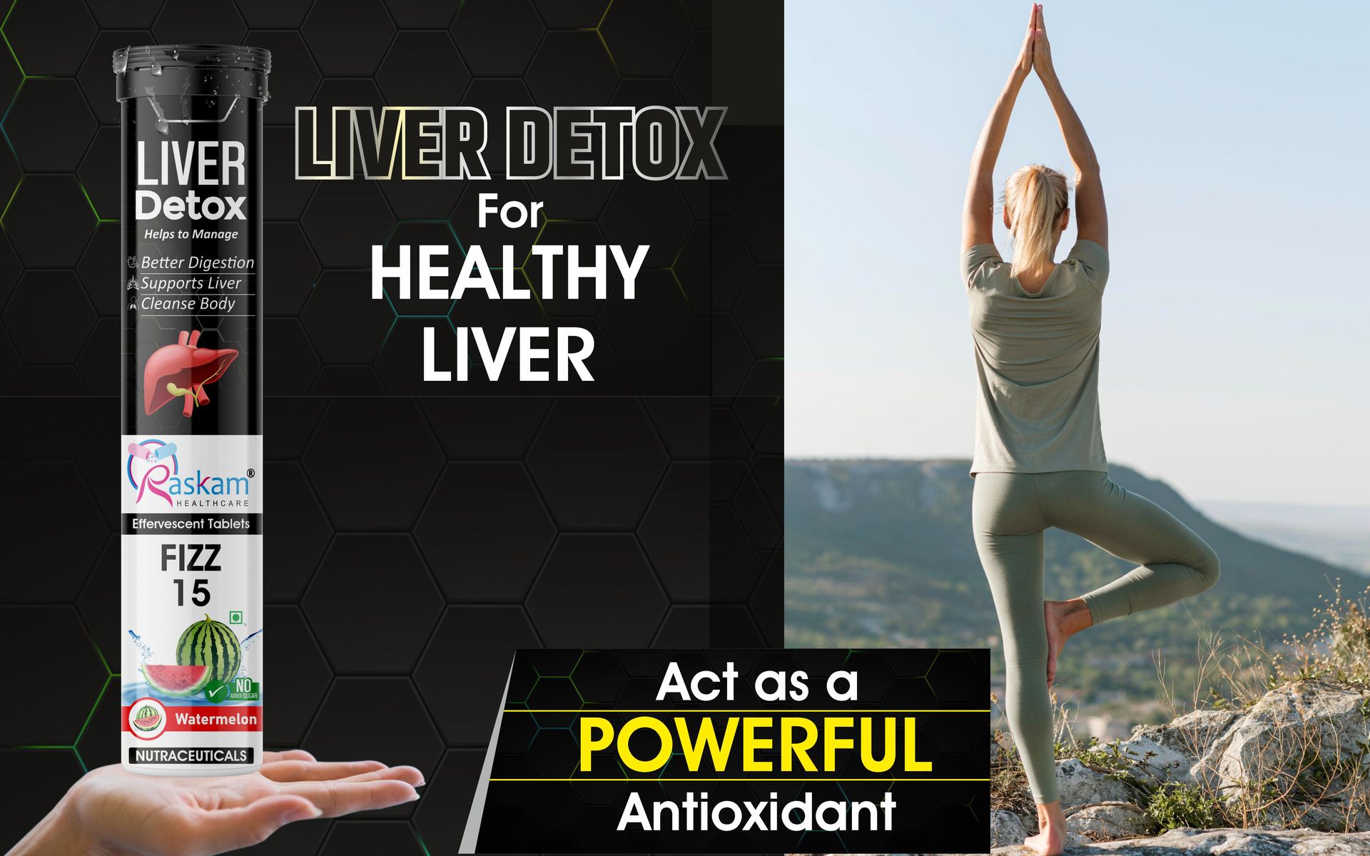 Liver Detox Effervescent – Plant-Based Detox with 9 Ayurvedic Herbs | Sugar-Free | Refreshing Watermelon Flavor | Drop, Fizz, Sip | Fizz 15 Tablets Pack of 1