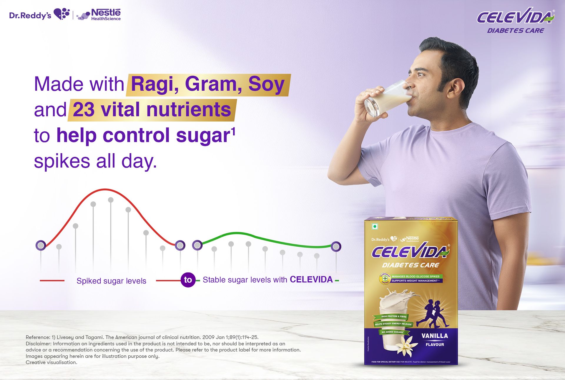 Celevida Protein Powder Drink for Diabetes Management by Dr. Reddy’s | Vanilla Flavour | No Added sugar | Plant based | For Sugar control, Weight Management & Immunity Support | 400gm BIB (Pack of 3)