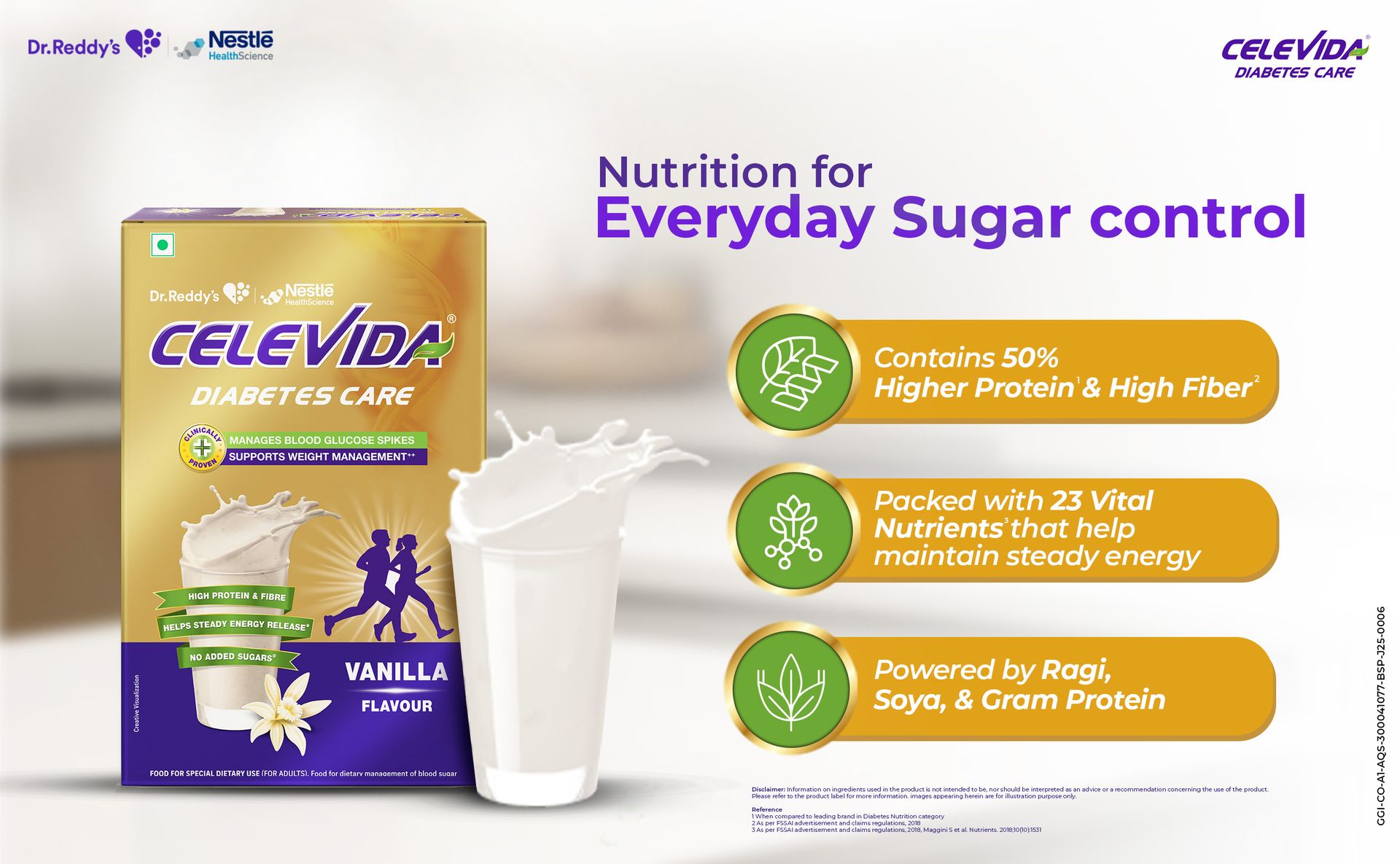 Celevida Protein Powder Drink for Diabetes Management by Dr. Reddy’s | Vanilla Flavour | No Added sugar | Plant based | For Sugar control, Weight Management & Immunity Support | 400gm BIB (Pack of 3)