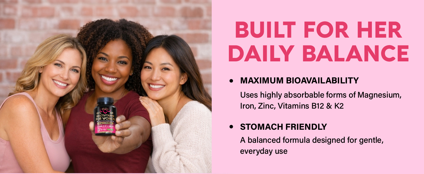 Multivitamin for Women 47in1 - B-Complex, Biotin, D3 & K2, Iron - 90 Caps