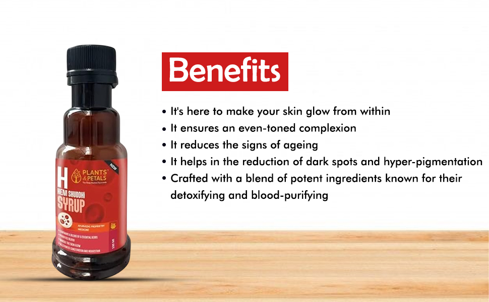 PLANTS & PETALS Hemshuddhi Syrup | Ayurvedic Blood Purifier Syrup| Herbal Detox for Clear Skin & Toxin Removal | Supports Liver Health & Immunity | 100 ml