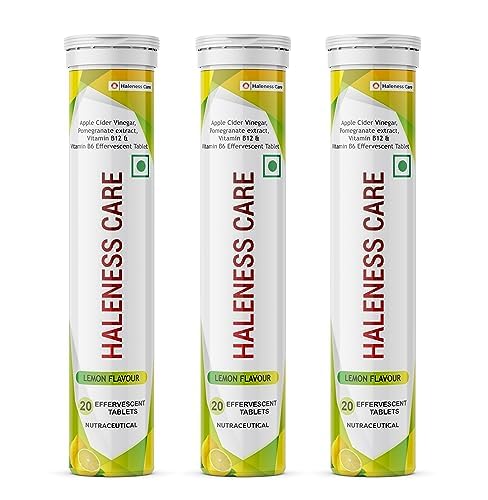 Apple Cider Vinegar Effervescent Tablets | Lemon Flavour | Weight Management | Fat Burner | Weight Loss | ACV (Pack of 3 (60 Tablets), Lemon Flavour)