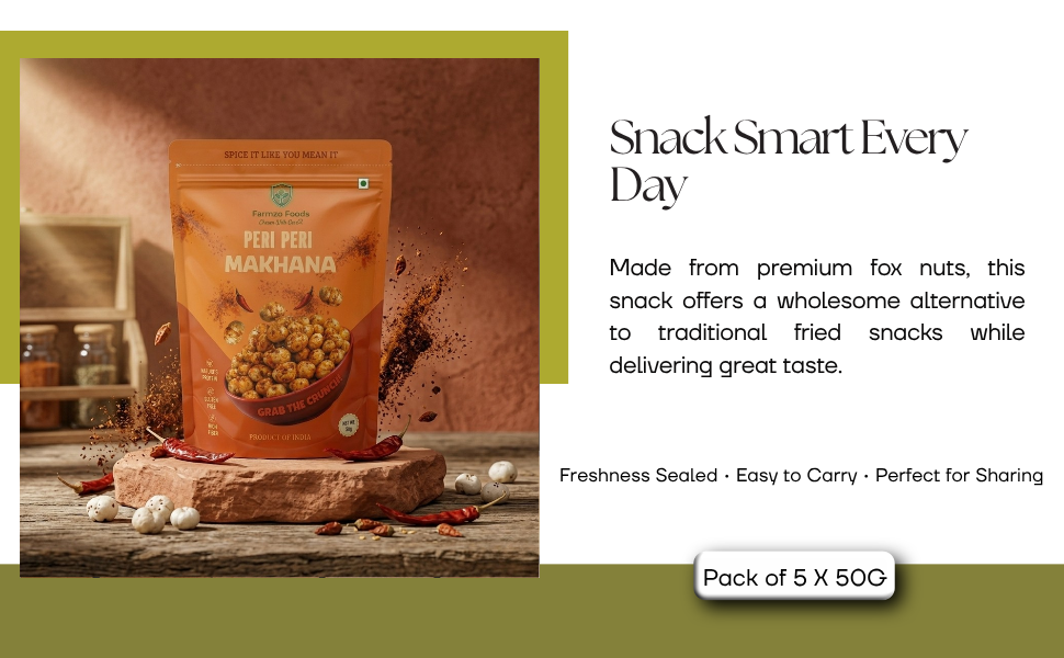 Farmzo Foods Peri Peri Makhana | Pack of 5 X 50G | Crispy Roasted Fox Nuts | 250G