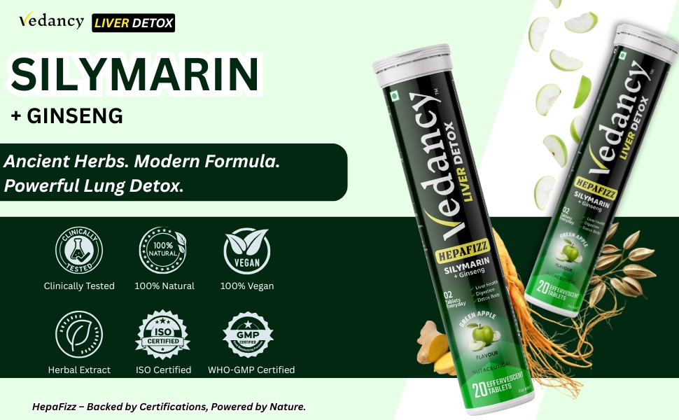 HepaFizz Advanced Liver Detox Tablets High-Potency Milk Thistle Silymarin 250 mg + Vitamin B9 & B12 6 Ayurvedic Herbs Refreshing Green Apple Flavor | WHO-GMP, Vegan & Sugar-Free (Pack Of 1)