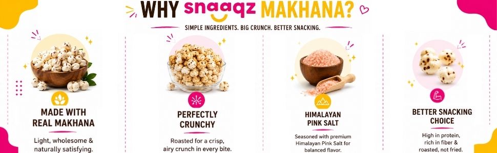 Snaaqz Himalayan Pink Salt Makhana | Guilt-Free, Low Calorie & High Protein | Perfect for Evening Hunger | Roasted Fox Nuts Pack Of 4(30gm Per Pack)