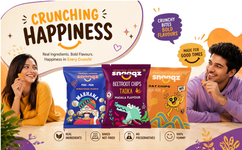 Snaaqz Healthy Snacks Combo (Beetroot Chips, Peri Peri Makhana & Oat Chips) + FREE Peanut Butter | High Protein, Gluten Free, No Palm Oil | Crunchy Diet Snacks Pack