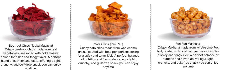 Snaaqz Healthy Snacks Combo (Beetroot Chips, Peri Peri Makhana & Oat Chips) + FREE Peanut Butter | High Protein, Gluten Free, No Palm Oil | Crunchy Diet Snacks Pack