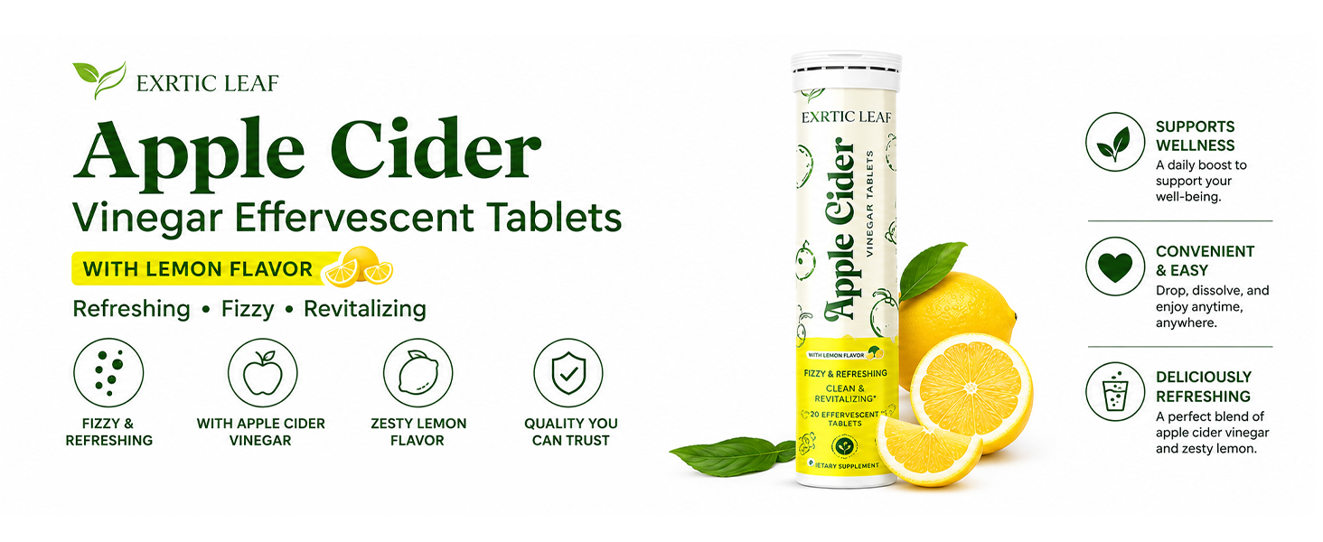 Apple Cider Vinegar Effervescent Tablets | 500mg ACV with Mother | Beetroot, Pomegranate, Vitamin B6 & B12 | Supports Gut Health, Detox & Weight Management | Lemon Flavour | 20 Tablets