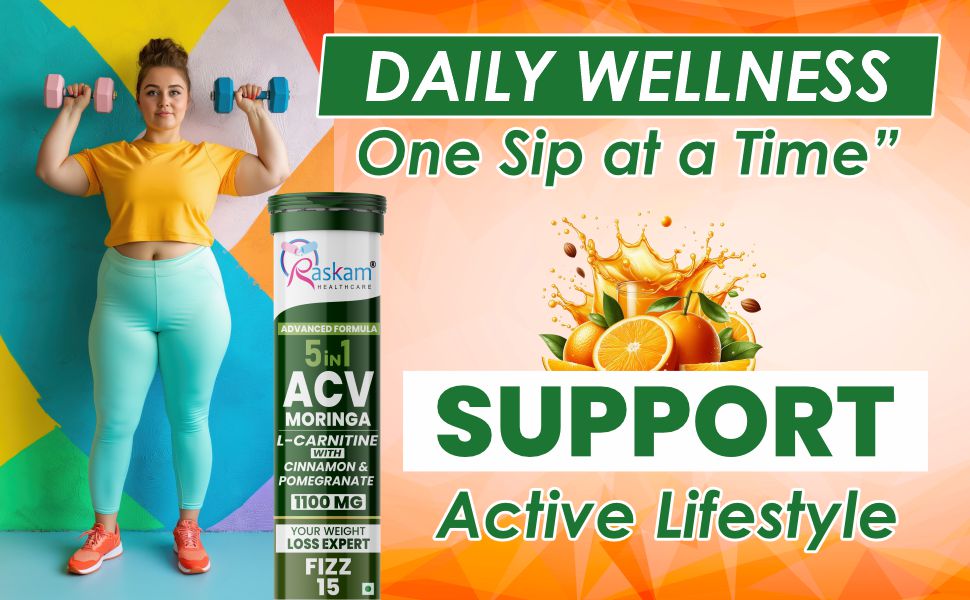 ACV Moringa 5 in 1 formula Effervescent Tablets | 15 Tablets, Pack Of 6 | With L-Carnitine Pomegranate & Cinnamon | Supports Fat Burn | Weight Loss Drink for Women, Men
