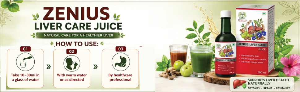 Zenius Liver Juice | Ayurvedic Cleanser and Detoxification | Supports Fatty Liver and Anti-oxidant Rich Supplement With 5 Ayurvedic Herbs 500ml