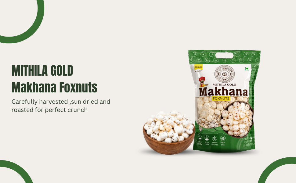 MITHILA GOLD Makhana Foxnuts, Gluten Free, Rich in Protein, 250g, Pack of 1 | Size 4+ Sutta | New
