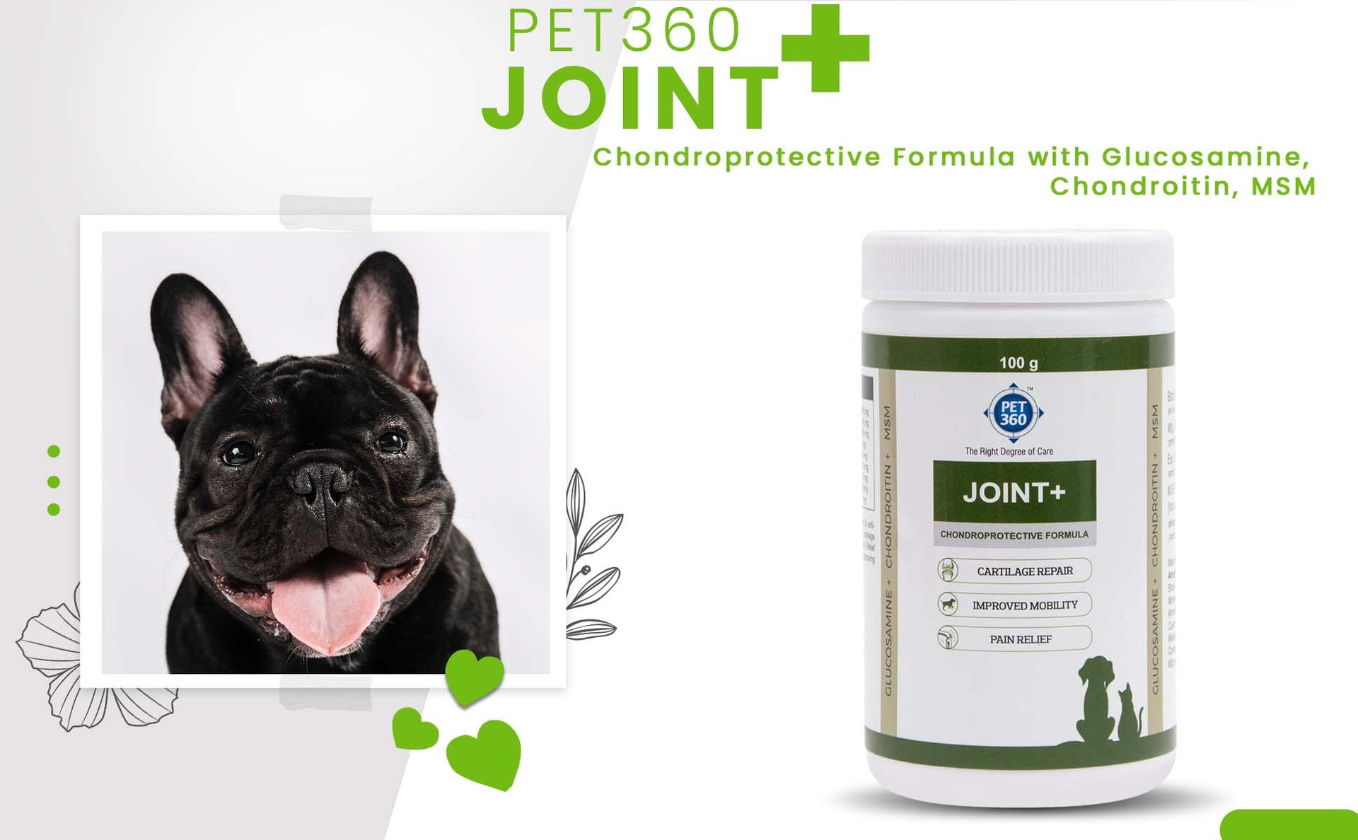 PET360 Joint+ 100 GMS, Hip, Joints, Cartilage Supplement for Dogs & Cats