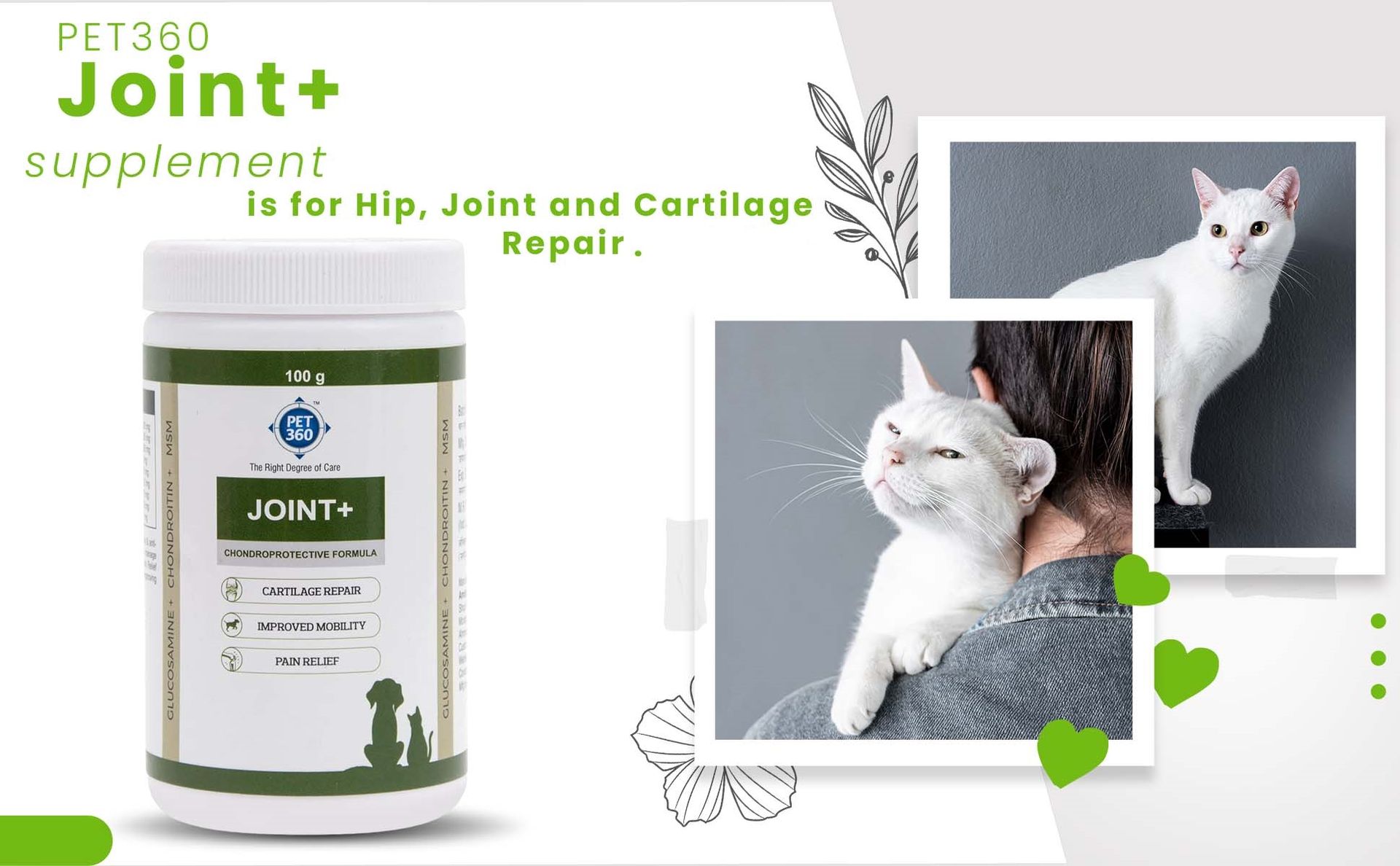 PET360 Joint+ 100 GMS, Hip, Joints, Cartilage Supplement for Dogs & Cats