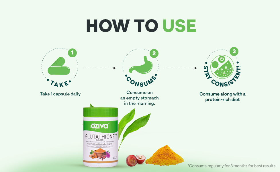 OZiva Plant Based Glutathione Builder, Skin Glow, Anti-Ageing, 120 Caps