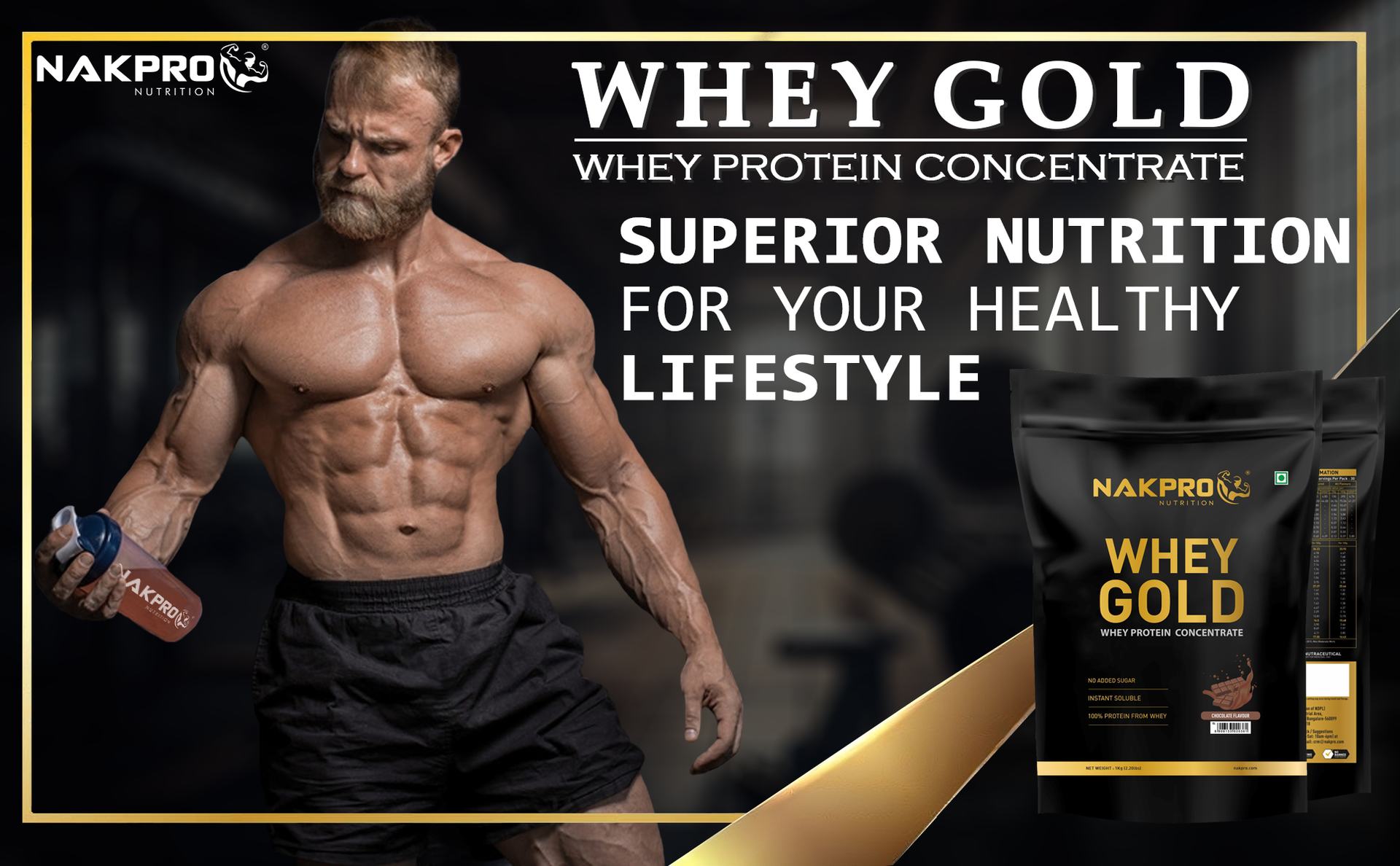 NAKPRO NUTRITION Gold Whey Protein Concentrate & Isolate 1kg Coffee flavour | 25.5g Protein, Trustified Certified