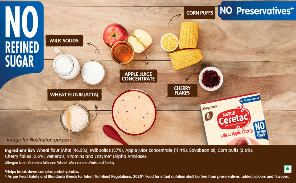 Nestlé CERELAC Baby Cereal Wheat Apple Cherry, No Refined Sugar STG2, 360g