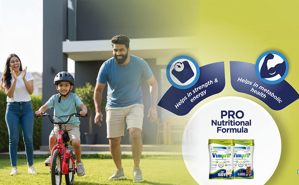 Lupin Vimpro Nutritional Chocolate Protein Powder, Supports Muscle Strength & Growth, Helps in Heart and Brain Health, Helps in Recovery, No Gluten, Protein Supplement with CoQ10, ALA, Inositol & FOS, With Vitamin Minerals & Protein, 400g