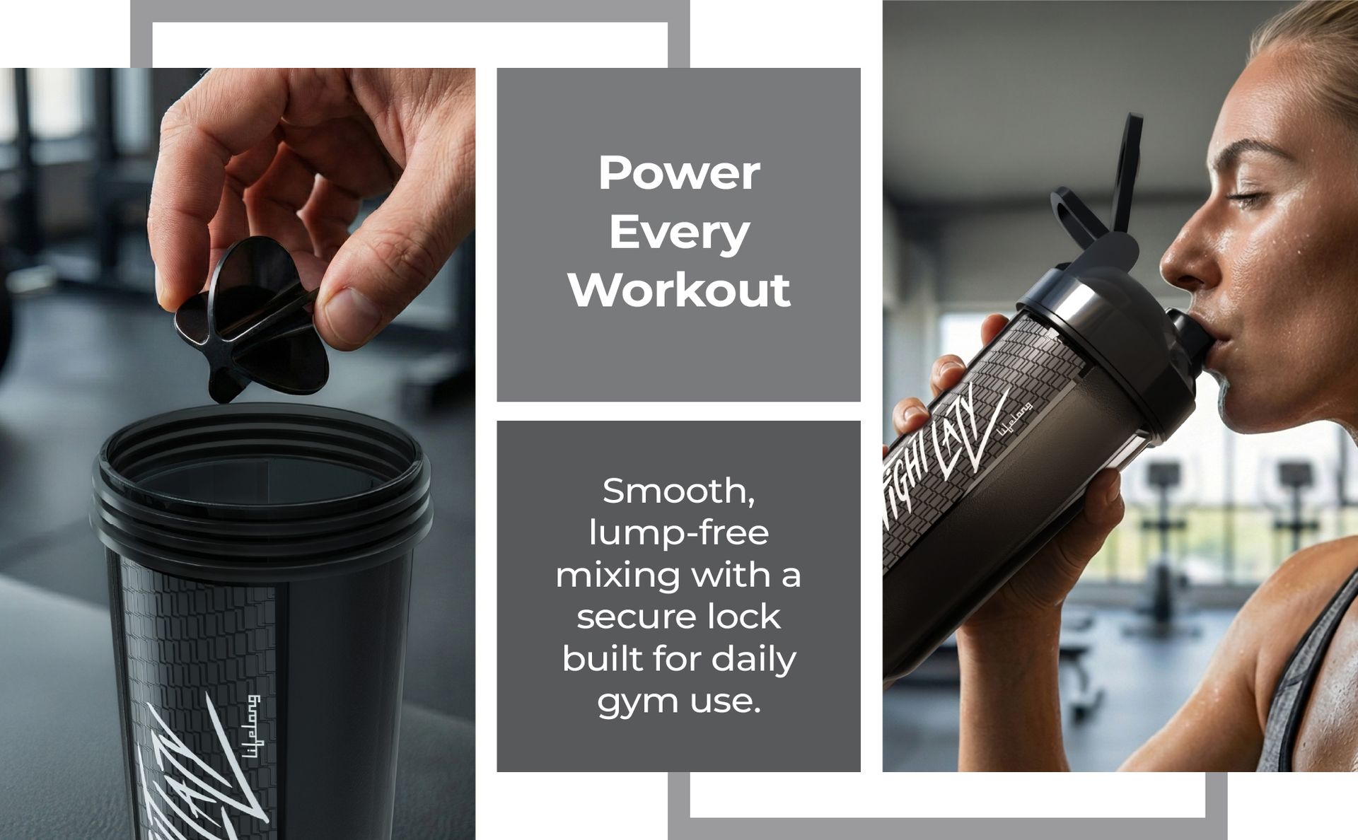 Lifelong Gym Typhoon Shaker Bottle 700ml | BPA Free Protein Shaker Bottle for Gym | Sipper Water Bottle for Adults |100% Leakproof Bottle for Protein, BCAAs, Pre Workout for Men & Women (Black)
