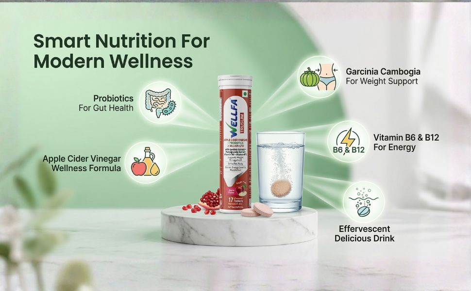 Truslim Effervescent Tablets | Apple Cider Vinegar with 2 Billion CFU Probiotics | With Vitamin B6 & Vitamin B12 | Sugar-Free Supplement | 17 Apple Flavour Tablets