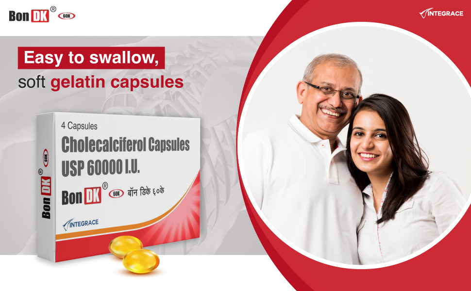Bon DK 60K Vitamin D3 60000 IU Capsules | 20 Capsules (Pack of 5) | Cholecalciferol 60000 IU |Vitamin D3 Weekly Supplement for Men & Women |Boosts Immune System | Soft Gelatin Capsule, Easy to Swallow