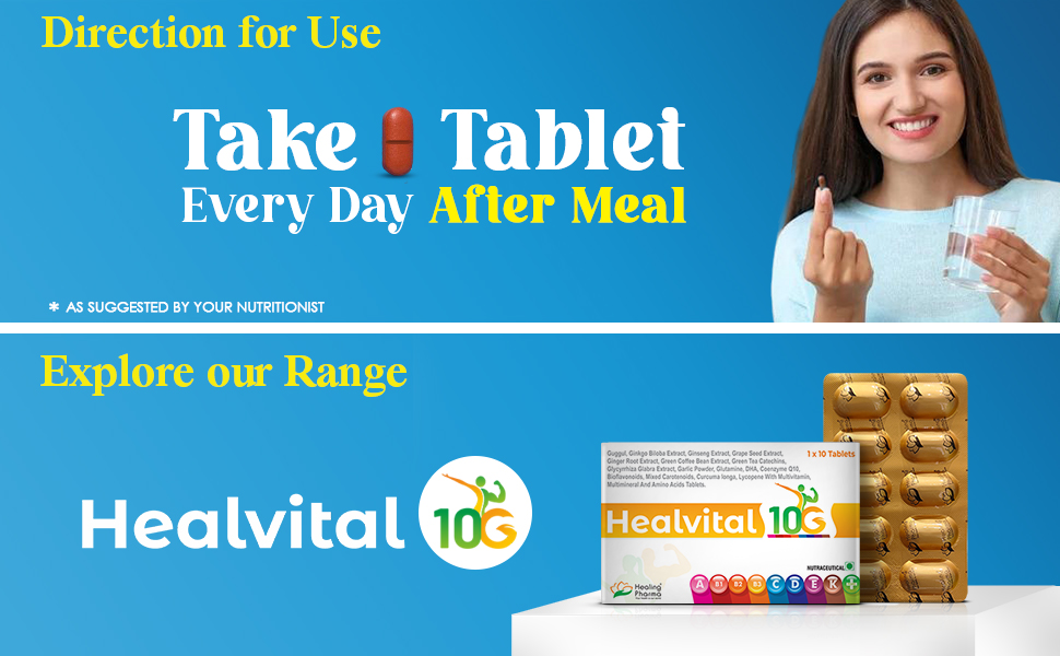 Healing Pharma - Healvital 5G Multivitamin Tablets For Men & Women With Natural Ginseng, Zinc, Biotin, Magnesium & Vitamin D3 For Daily Energy, Stamina & Immunity - 10 Tablets
