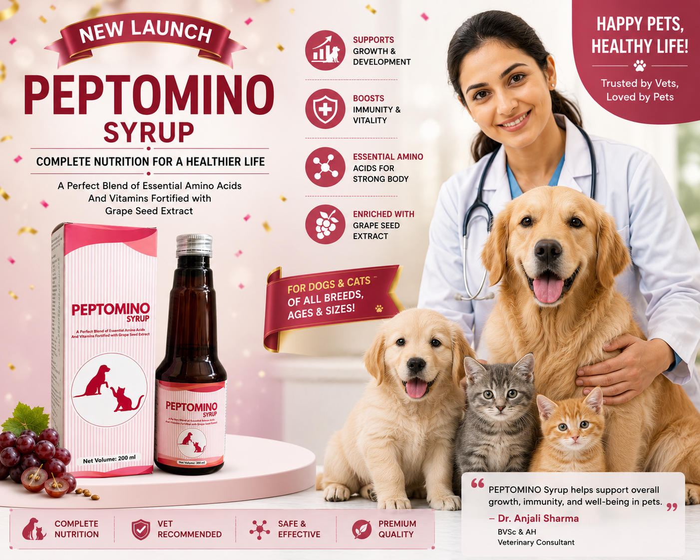 PEPTOMINO Syrup Amino Acids & Vitamins with Grape Seed Extract 200ml