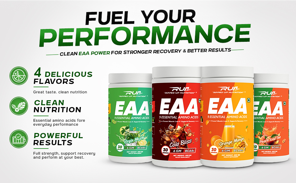 Ripped Up Nutrition BCAA + EAA Powder | Sugar Free Powerful Intra Workout | Muscle Recovery Drink with 6000mg BCAA, 9000mg EAA, | Amino Acid Supplements (30 Servings) (Peach Iced Tea), 1 count