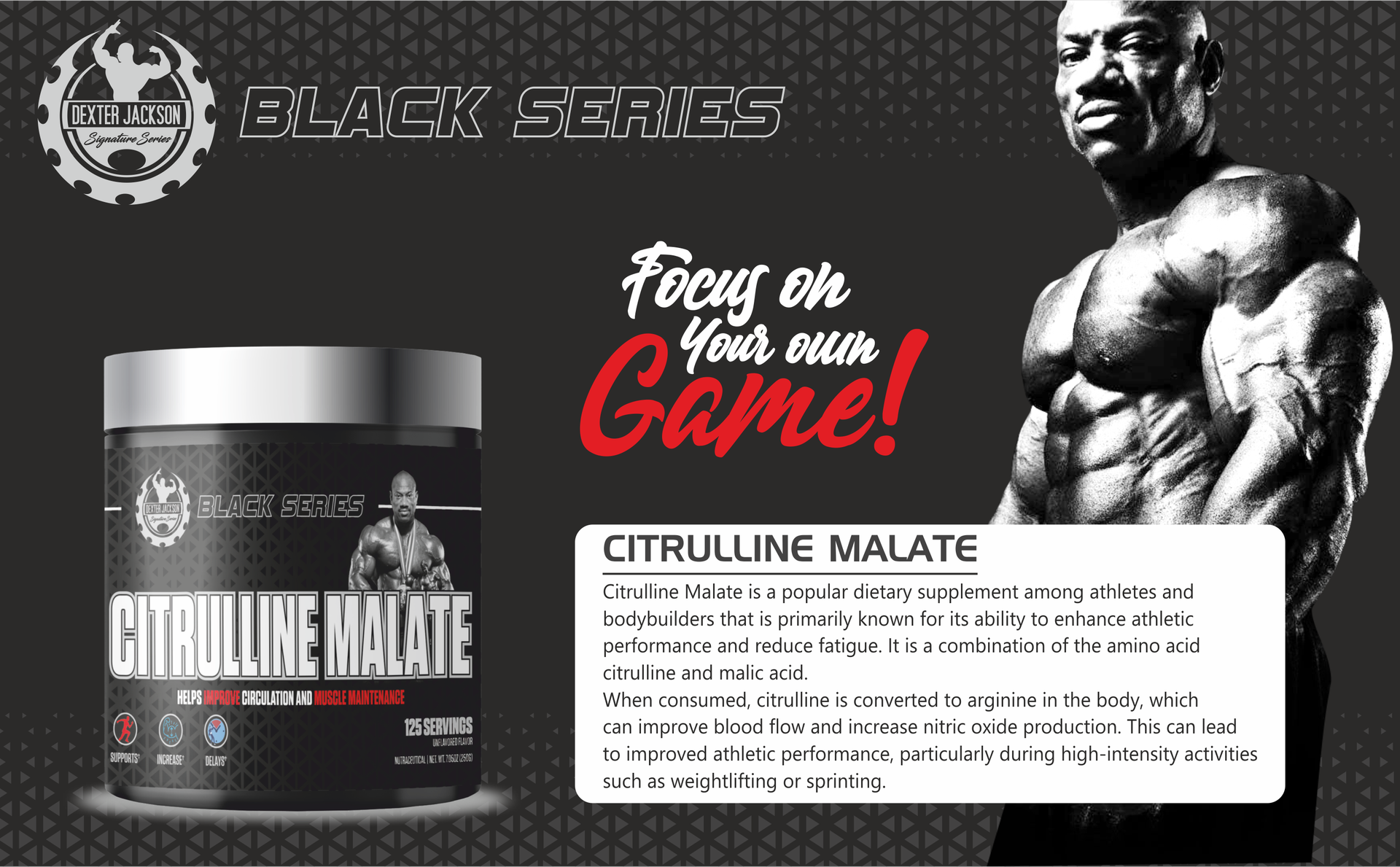 Dexter Jackson Black Series Citrulline Malate | 125 Servings, 250g - Premium Nitric Oxide Support for Improved Blood Flow and Workout Performance