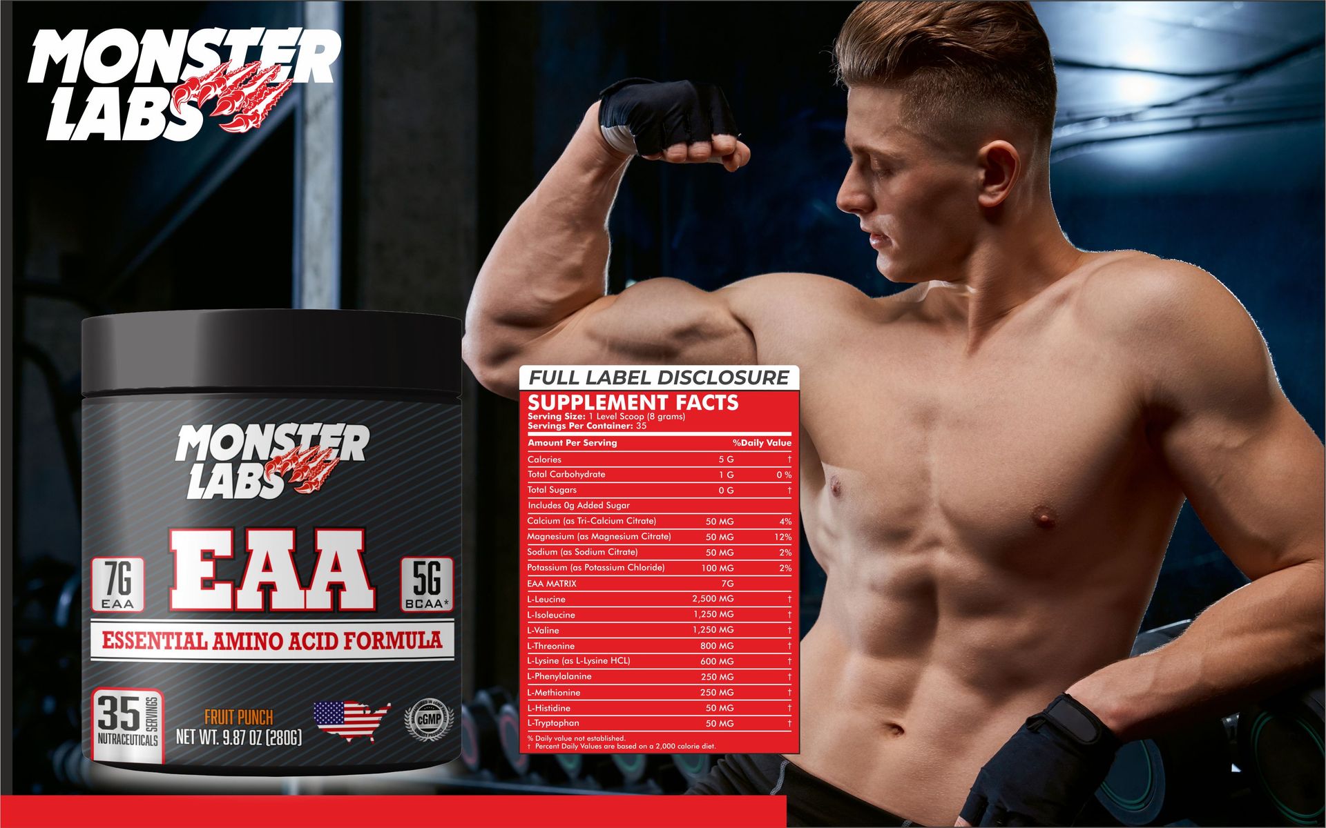 EAA | Essential Amino Acids Blend | Blue Raspberry Flavor | 280g | 35 Servings | Muscle Recovery & Performance Booster