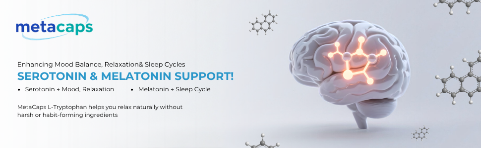 MetaCaps Pure L-Tryptophan 500mg – 90 Veg Capsules | Essential Amino Acid for Serotonin & Melatonin Support | Natural Sleep Aid & Mood Regulator | Supports Relaxation & Stress Relief | Non-GMO & Vegan