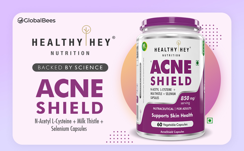 HealthyHey Nutrition Acne Shield - 850mg per serving - 60 Vegetable Capsules