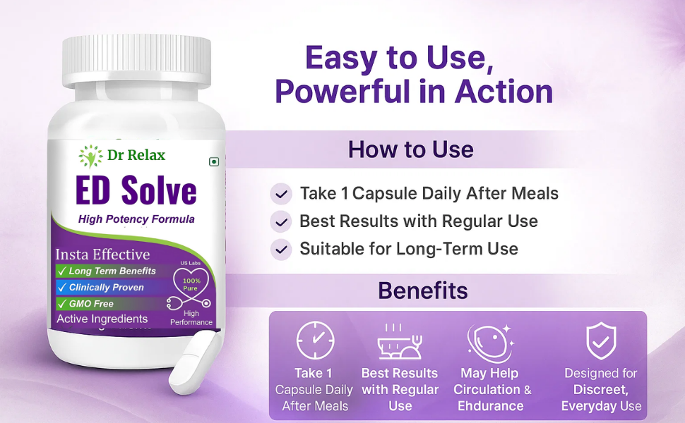 100% Ayurvedic ED Solve L Arginine L Citulline Capsules - Natural Health Supplement