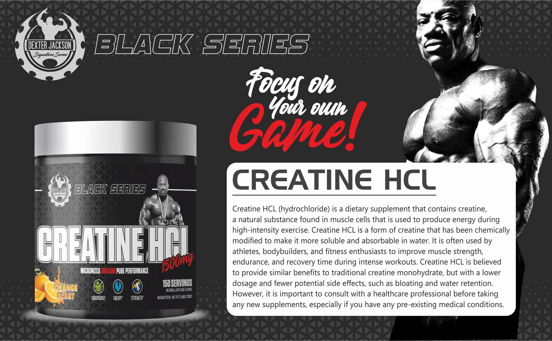 Dexter Jackson Black Series Creatine HCL |Orange Blast Flavor | 150 Servings,300 gm