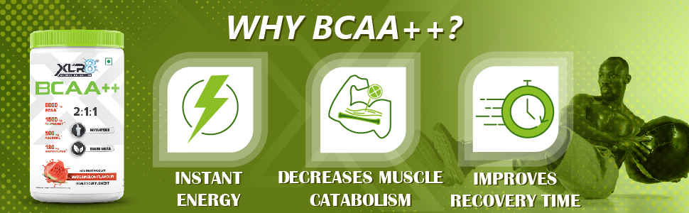XLR8 BCAA++ Powder Supplement 2:1:1 with Vegan Instantised BCAA 5000mg,1500mg Glutamine, 500mg Arginine &180 Electrolytes (225 g (Pack of 1), Guava)